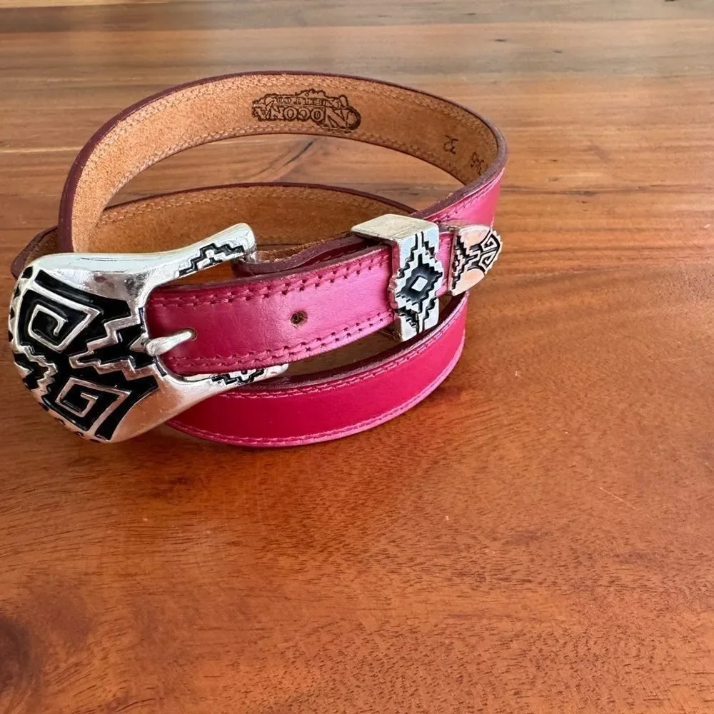 NOCONA Red Leather Tribal/Aztec style belt sz 32 EUC VINTAGE